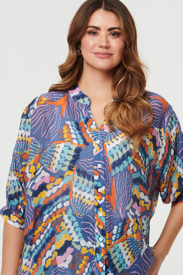 Blue | Printed 3/4 Sleeve Relaxed Shirt