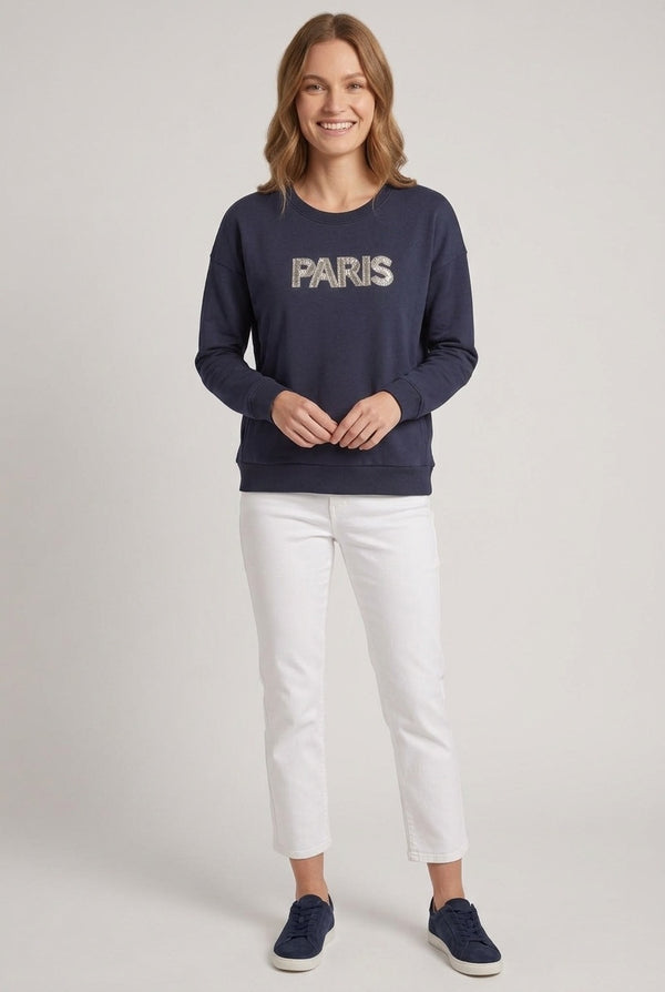 Navy | Paris Embellished Relaxed Sweatshirt