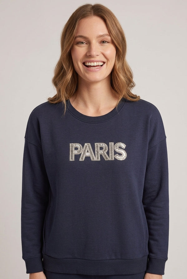 Navy | Paris Embellished Relaxed Sweatshirt