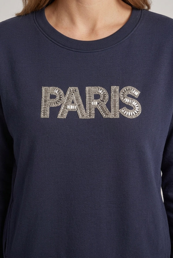 Navy | Paris Embellished Relaxed Sweatshirt