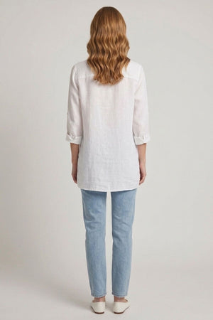 White | Sequin Trim 3/4 Sleeve Relaxed Shirt