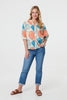 Orange | Printed 3/4 Sleeve Button-Back Blouse
