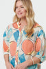 Orange | Printed 3/4 Sleeve Button-Back Blouse
