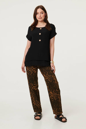 Black | Layered Hem Short Sleeve Tunic Top