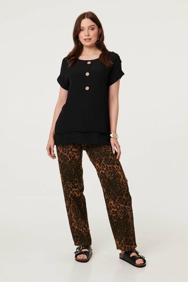 Black | Layered Hem Short Sleeve Tunic Top