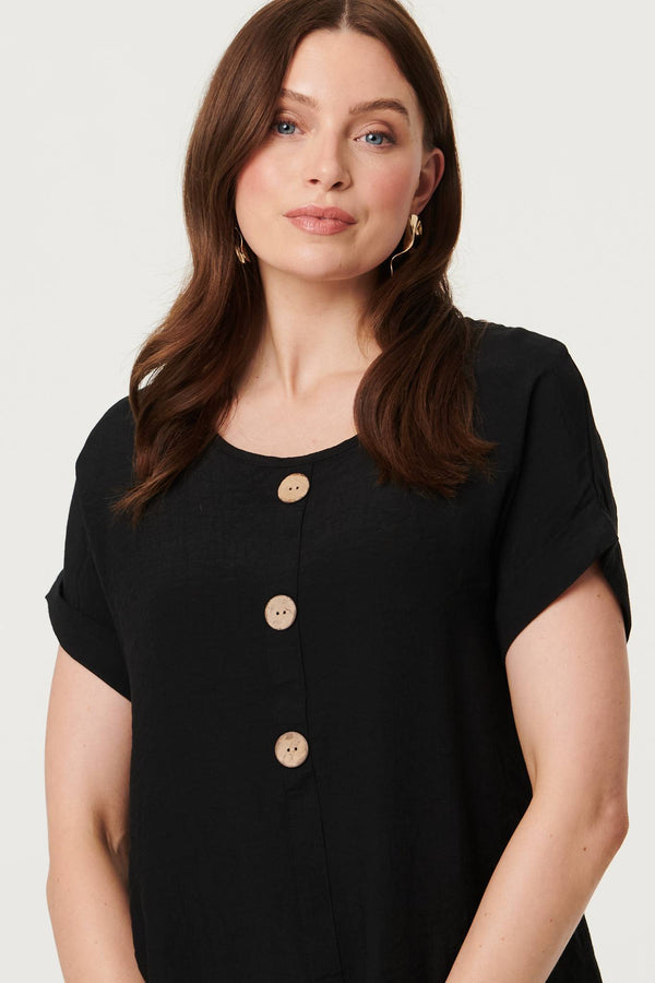 Black | Layered Hem Short Sleeve Tunic Top
