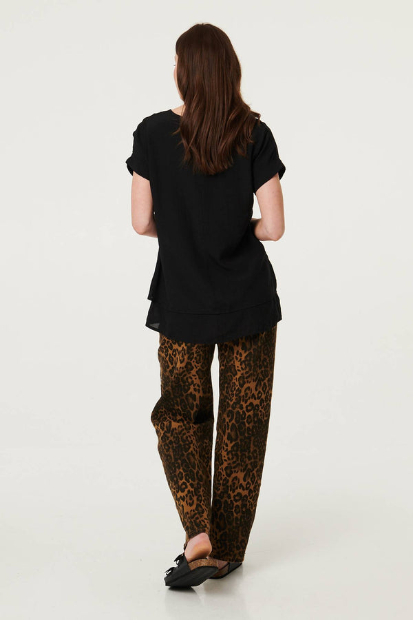 Black | Layered Hem Short Sleeve Tunic Top