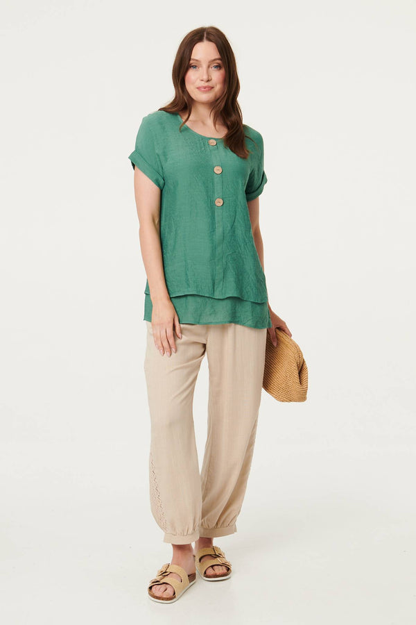 Green | Layered Hem Short Sleeve Tunic Top