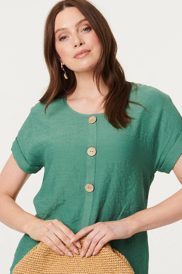 Green | Layered Hem Short Sleeve Tunic Top