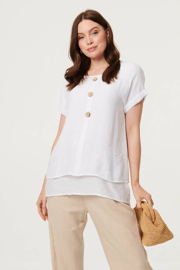 White | Layered Hem Short Sleeve Tunic Top : Model is 5'9"/175 cm and wears UK8/EU36/US4/AUS8