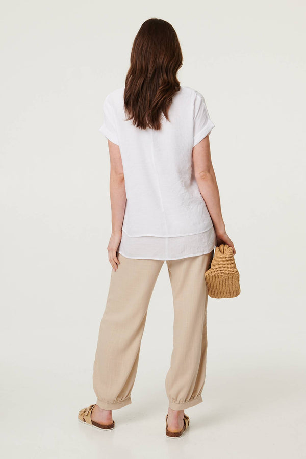 White | Layered Hem Short Sleeve Tunic Top
