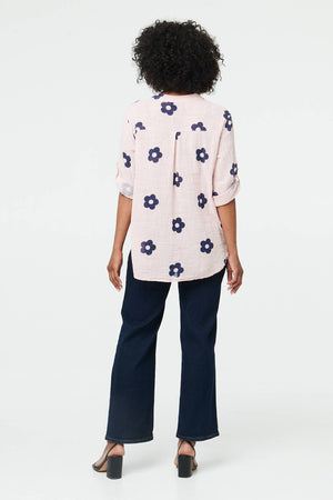 Pink | Floral 3/4 Sleeve Button Relaxed Blouse