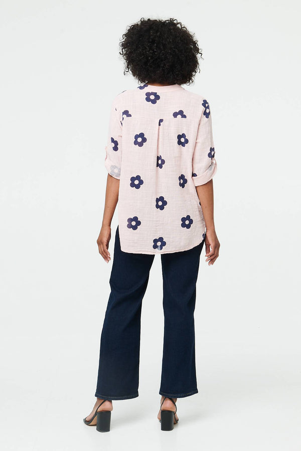 Pink | Floral 3/4 Sleeve Button Relaxed Blouse