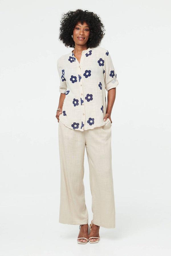 Stone | Floral 3/4 Sleeve Button Relaxed Blouse