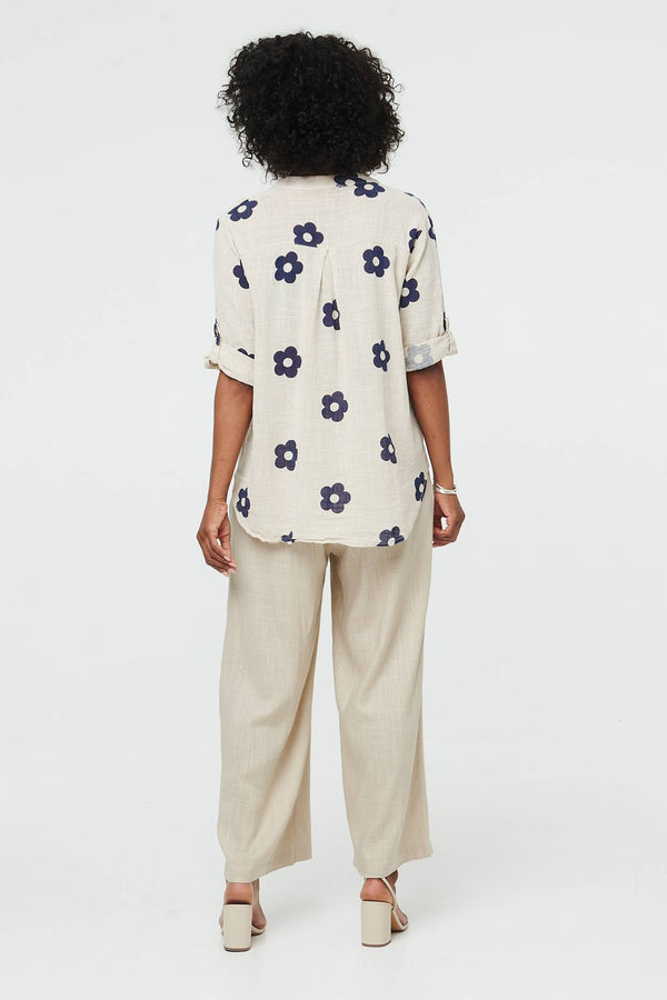Stone | Floral 3/4 Sleeve Button Relaxed Blouse