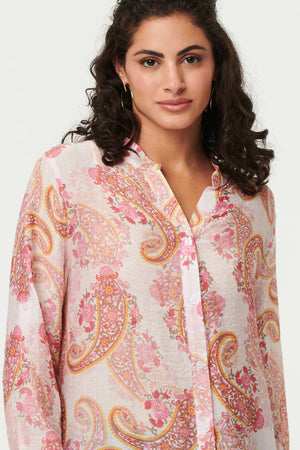 Pink | Paisley Long Sleeve Sheer Longline Shirt
