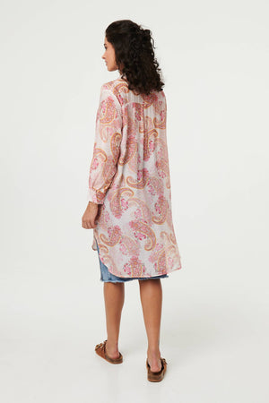 Pink | Paisley Long Sleeve Sheer Longline Shirt
