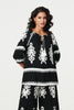 Black | Ikat Print Tassel Tie Neck Blouse

