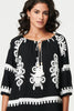 Black | Ikat Print Tassel Tie Neck Blouse
