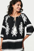 Black | Ikat Print Tassel Tie Neck Blouse
