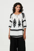 White | Ikat Print Tassel Tie Neck Blouse
