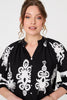 Black | Ikat Print 3/4 Sleeve Relaxed Blouse
