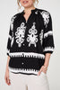 Black | Ikat Print 3/4 Sleeve Relaxed Blouse
