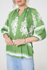Green | Ikat Print 3/4 Sleeve Relaxed Blouse
