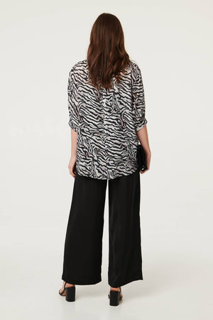 Black | Zebra Print Button Detail Relaxed Shirt

