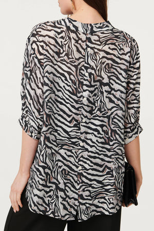 Black | Zebra Print Button Detail Relaxed Shirt
