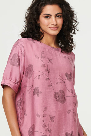 Pink | Floral Short Puff Sleeve Blouse Top
