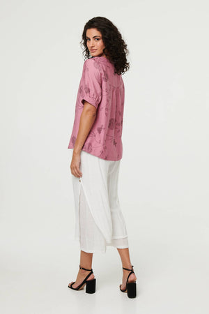 Pink | Floral Short Puff Sleeve Blouse Top
