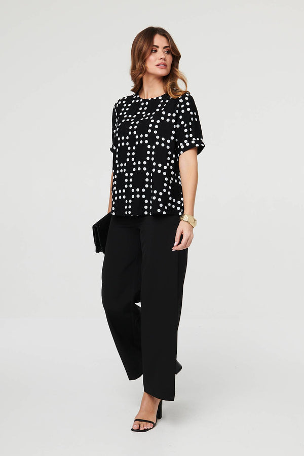 Black | Polka Dot Print Short Sleeve Blouse
