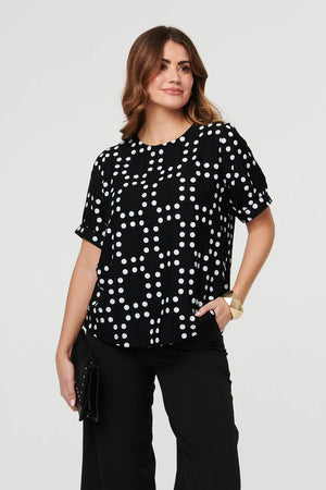 Black | Polka Dot Print Short Sleeve Blouse