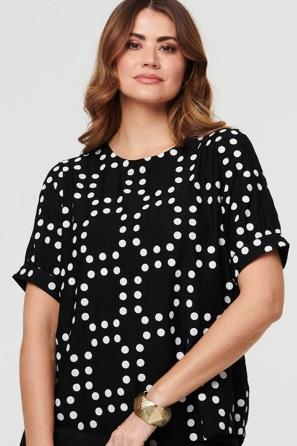 Black | Polka Dot Print Short Sleeve Blouse
