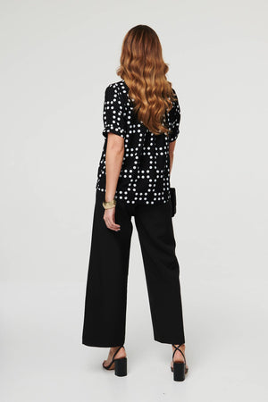 Black | Polka Dot Print Short Sleeve Blouse
