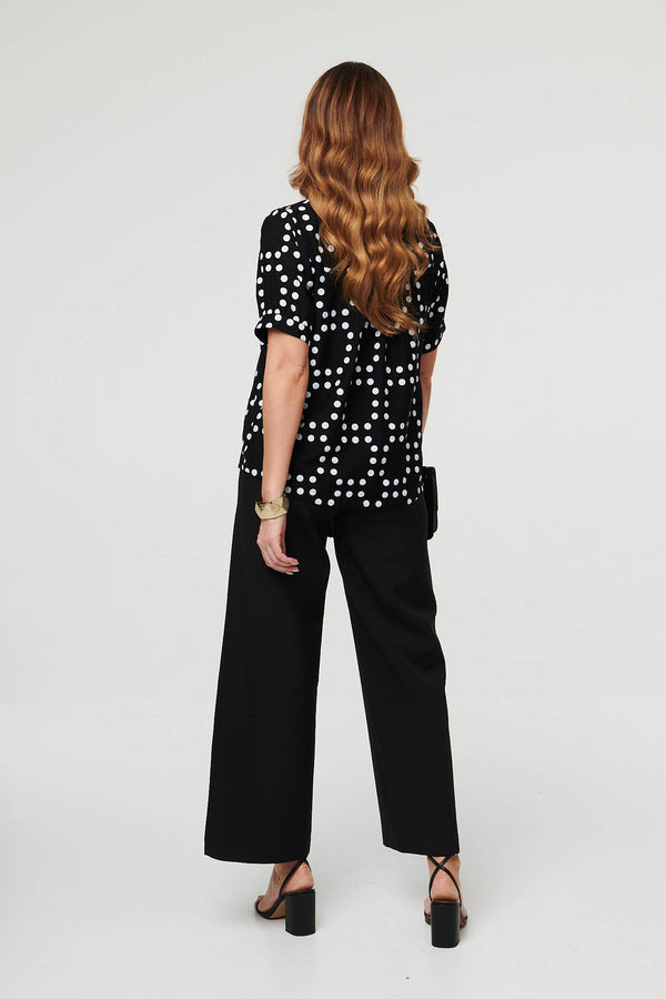 Black | Polka Dot Print Short Sleeve Blouse