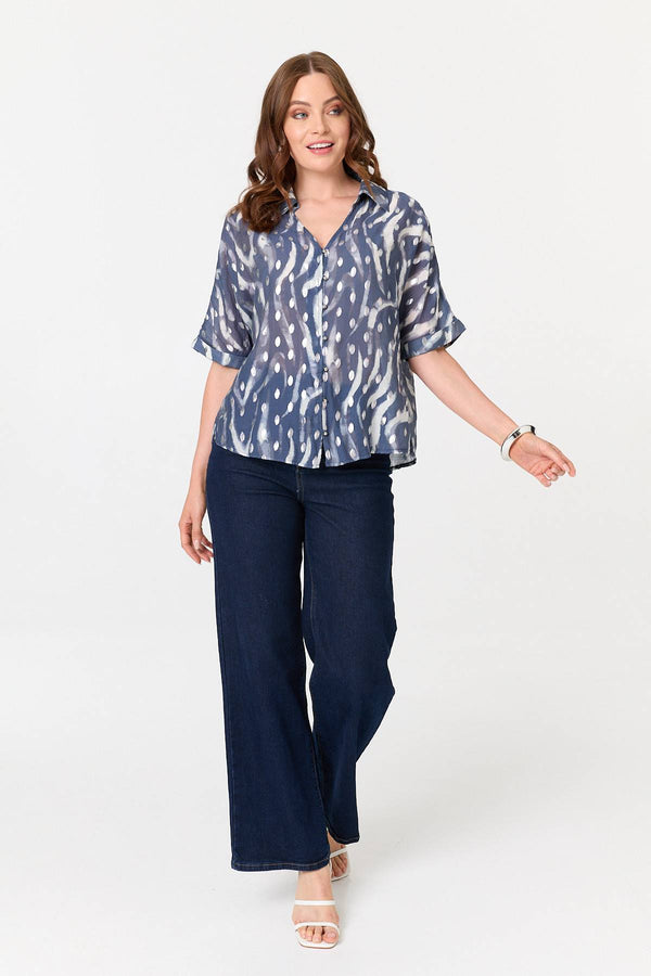 Indigo | Printed 1/2 Sleeve V-Neck Shirt