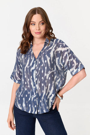Indigo | Printed 1/2 Sleeve V-Neck Shirt