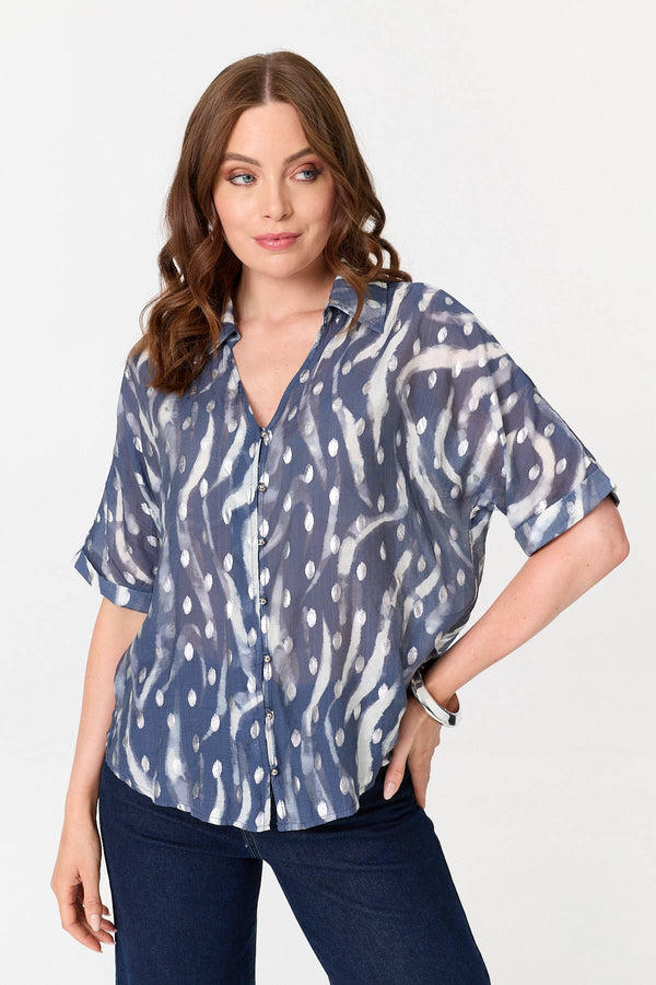 Indigo | Printed 1/2 Sleeve V-Neck Shirt