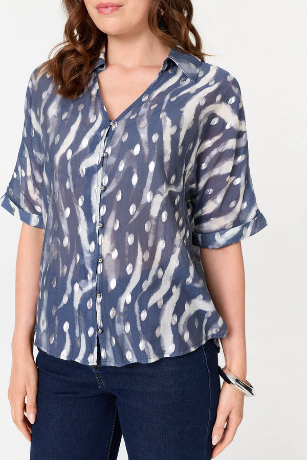 Indigo | Printed 1/2 Sleeve V-Neck Shirt