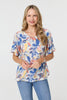 Blue | Leaf Print Relaxed Short Sleeve Blouse
