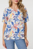 Blue | Leaf Print Relaxed Short Sleeve Blouse
