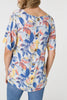 Blue | Leaf Print Relaxed Short Sleeve Blouse
