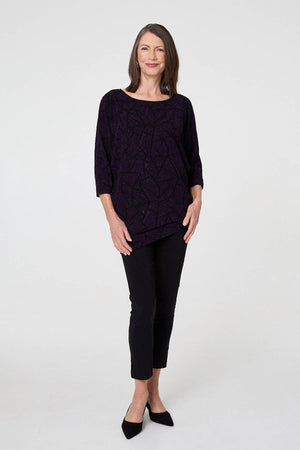Purple | Sparkly Knit Batwing Sleeve Tunic Top
