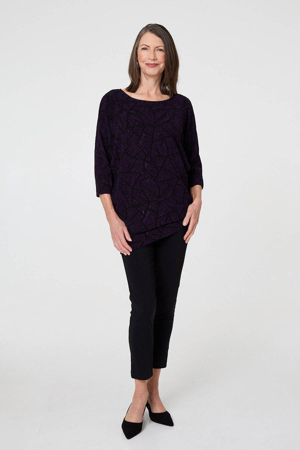 Purple | Sparkly Knit Batwing Sleeve Tunic Top
