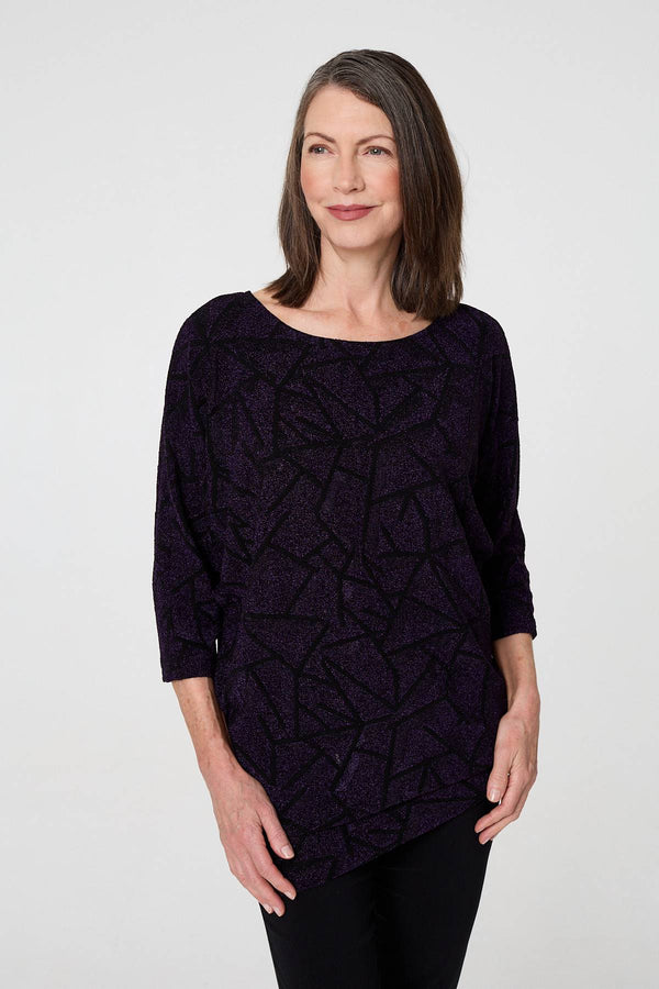 Purple | Sparkly Knit Batwing Sleeve Tunic Top
