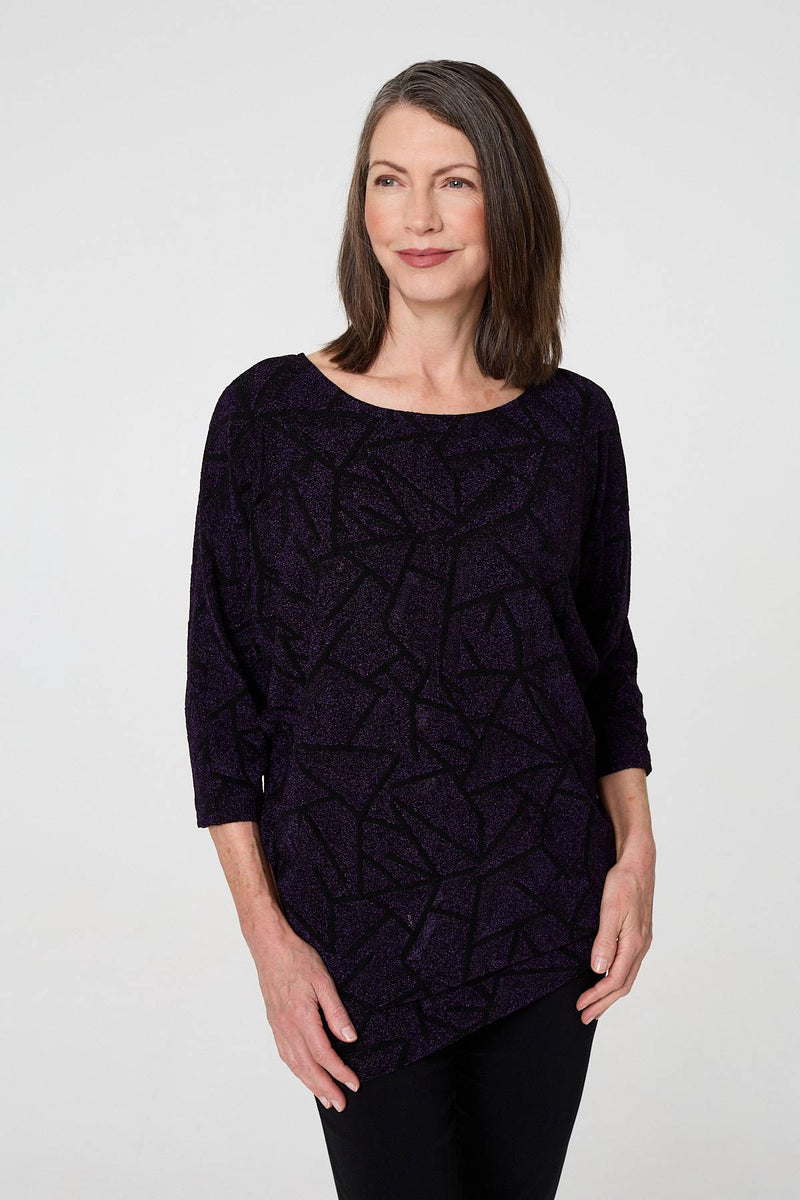 Sparkly Knit Batwing Sleeve Tunic Top