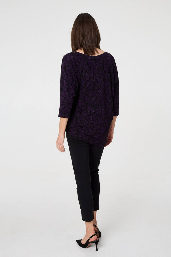 Purple | Sparkly Knit Batwing Sleeve Tunic Top
