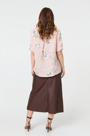 Pink | Floral 3/4 Turn-Up Sleeve Blouse